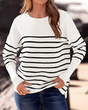 BTFBM Women Winter Sweater Oversized Sweater Long Sleeve Pullover Tops Loose Fit Christmas Sweater(Striped White Black,Large)