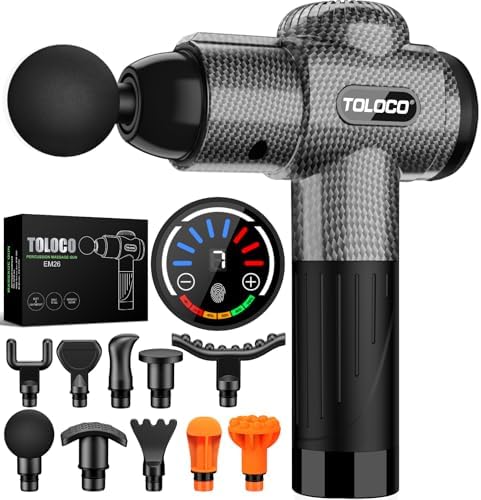 TOLOCO Massage Gun, Deep Tissue Back Massager for Athletes with 10 Massage Heads, Electric Muscle Percussion Massager for Any Pain Relief, FSA and HSA Eligible, Carbon