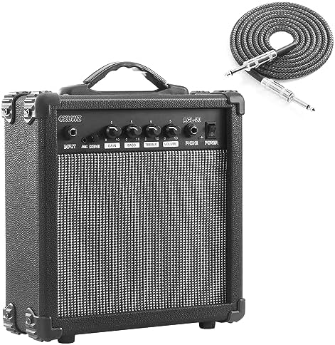 Electric Guitar Amp 20 Watt Amplifier Portable Amp with Headphone Input Gain Powe Including Professional Noise Reduction Cable （Black）