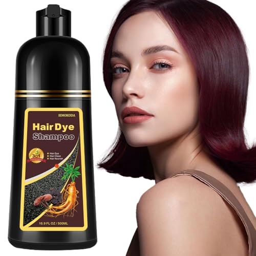 Natural Dark Wine Red Hair Dye Shampoo, 3 IN 1 Burgundy Hair Dye Shampoo, Wine Red Hair Nourishing & Dyeing for Men Women Colors in Minutes, Instant Red Hair Dye for All Hair Types（Dark wine red）