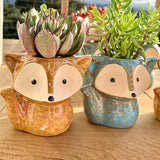 RUNADI Succulent Pots, Ceramic Flower Planter Pot with Bamboo Tray, Small Animal Succulent Planters, Cute Cactus Flower Pot/Garden Planters, Office Home Decoration Pack of 4
