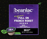 BEANIAC Organic Full On French Roast, Dark Roast, Single Serve Compostable K Cup Coffee Pods, Organic Arabica Coffee, Keurig Brewer Compatible, 30 Count