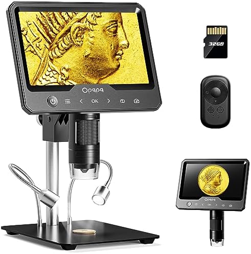 ODM701 7" LCD Digital Microscope, Full View Coin Microscope with Screen, Coin Magnifier with Light, Magnifying Glass for Collectors, Micro Soldering Microscope for Electronics Repair, 11" Stand