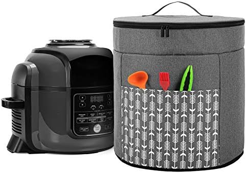 Yarwo Pressure Cooker Cover Compatible with Ninja Foodi 8 Quart Pressure Cooker, Double Layers Dust Cover with Top Handle and Pocket, Gray with Arrow (PATENTED DESIGN)