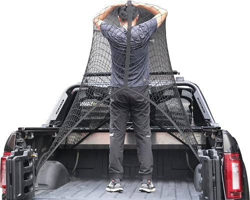 Highly Elastic Cargo Net, Simple Truck Bed Cargo Mesh Organizer, Suitable for Daily Light Loads of Trucks, 4'x4' Stretches to 7'x7' (Single Layer)