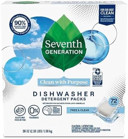 Seventh Generation Dishwasher Detergent Packs for sparkling dishes Free & Clear Dishwasher Tabs (72 Count)