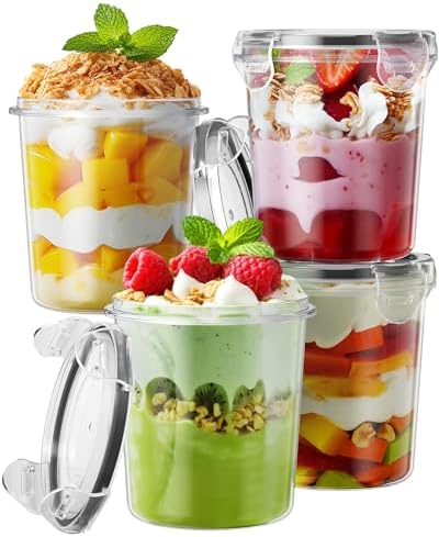 Overnight Oats Container with Lids, 4 Pack 13oz Overnight Oats Jars, Plastic Mason Jars, BPA Free, Portable, Leak Proof Oatmeal Containers for Yogurt, Soup, Cereal, Milk and Salad