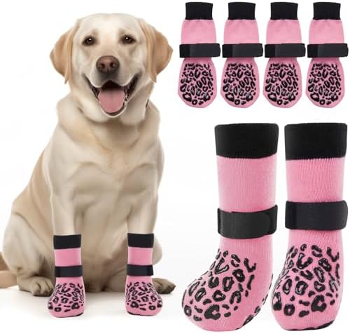 PICK FOR LIFE Non Slip Dog Socks with Grippers Prevent from Licking Paws,Anti-Slip Dogs Grip Socks for Senior Dogs on Hardwood Floor(Pink,2Pairs,S)