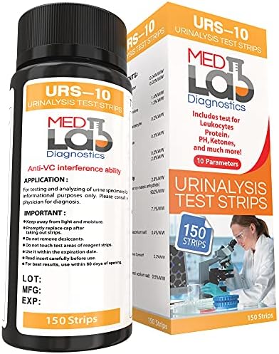 10 Parameter Urine Test Strips for Urinalysis(150 Cnt) in Sealed Pouches. Tests for Ketosis, pH, Protein, UTI, Kidney and Liver Function