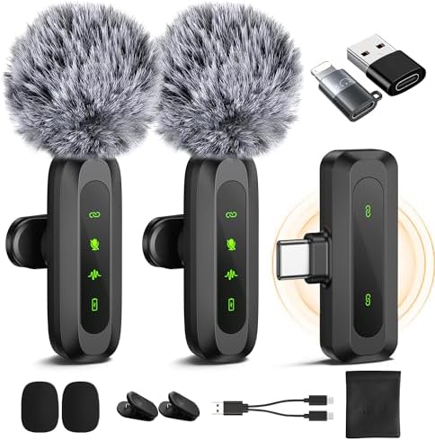 Wireless Lavalier Microphone for iPhone, iPad, Android - 100FT Transmission, 360° Omnidirectional HD High Sensitivity Mic for Interview, Video Podcast, Vlog, YouTube, TikTok
