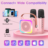 Mini Karaoke Machine for Kids, Portable Bluetooth Speaker with 2 Wireless Microphones, Toys Gifts for Girls Ages 4, 5, 6, 7, 8, 9, 10, 11, 12+ Year Old Birthday Gift Parties Christmas (Pink 2 Mics)