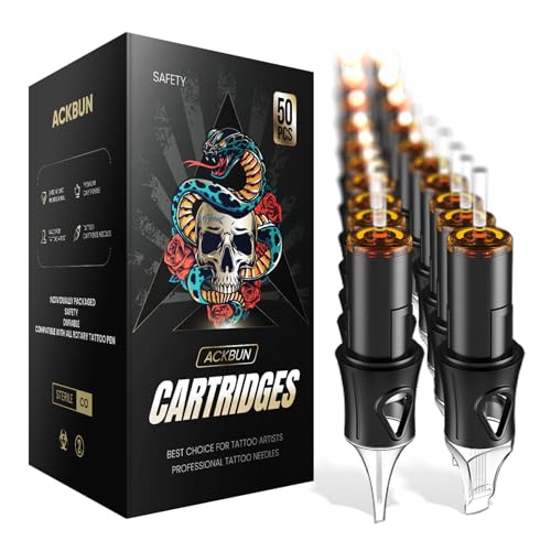 50 12RM Mixed Tattoo Cartridge Needles - 10Pcs each of 7RM, 9RM, 11RM, 13RM, 15RM,Sturdy and Durable Design Sharp Tips, Sterilized and Individually Packaged Compatible with Tattoo Pens