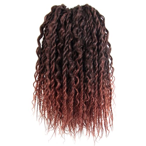 NISEYO Boho Senegalese Twist Crochet Hair 14 Inch, 8 Packs Pre-looped Curly Ends, Ombre Ginger Red Pretwisted Goddess Island Passion Twist Crochet Braids (120 Strands, T350)