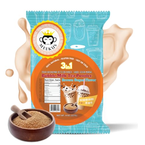Meekus Natural Gluten-Free Milk Tea Powder Boba/Bubble Tea Mix Brown Sugar Flavor 3-in-1 Drink Powder, Instant Pre-Mixed Beverage for Hot or Cold Drinks, Easy to Prepare Powdered Drink Mix 8 oz (227G)