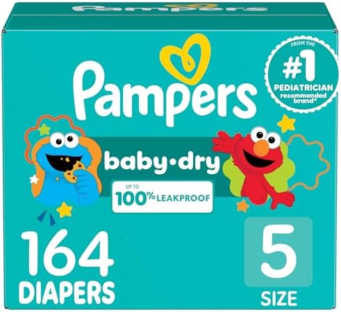 Pampers Diapers - Baby Dry - Size 5, 164 Count, Absorbent Disposable Infant Diaper (Packaging May Vary)