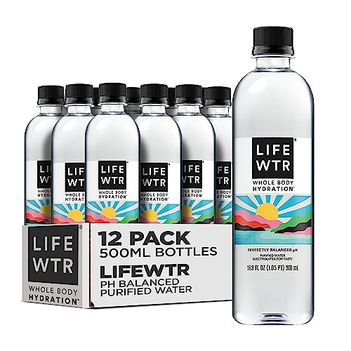 LIFEWTR Premium Purified Water pH Balanced with Electrolytes, 100% recycled plastic bottles, 16.9 Fl Oz Bottles, 500ml (Pack of 12)