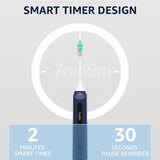 7AM2M Sonic Electric Toothbrush, High Power Rechargeable Toothbrushes, with 8 Brush Heads for Adults and Kids, 15 Adjustable Modes, Built-in 2-Minute Smart Timer, 4 Hours Fast Charge(Navy Blue)