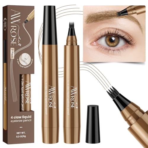 AWROSE Eyebrow Pencil, 3D Waterproof Microblading Eyebrow Pen 4 Fork Tip Tattoo Pencil, Precise Natural Brow Magic Eyebrow Pencil with Hair Like Strokes, 4 Points Multi-Used Eye Brow Pencils for Women
