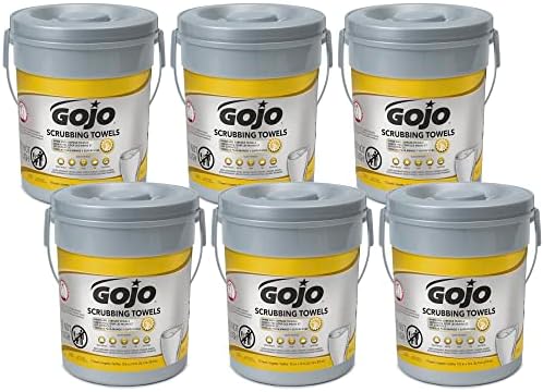 GOJO Hand and Surface Scrubbing Towels, Fresh Citrus Scent, 72 Count Heavy Duty Scrubbing Towels Canister (Pack of 6) - 6396-06