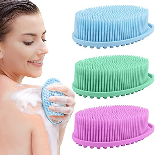 3 Pack Silicone Body Scrubber, Exfoliating Body Scrubber, Soft Silicone Loofah, Body Scrubber Fit for Sensitive and All Kinds of Skin, Clean and Sanitary Rapid Foaming