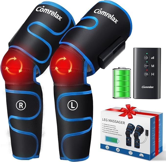 Rechargeable Leg Compression Massager for Circulation, Portable Calf Thigh Massage Boots Device with Knee Heat for Relaxation, 3 Modes 3 Intensities Home Office Use Ideal Gift