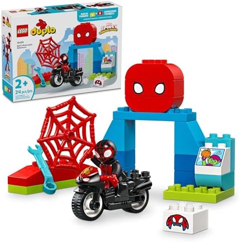 LEGO DUPLO Marvel Spin’s Motorcycle Adventure Fantasy Playset, Based on Spidey and His Amazing Friends TV Show, Build-and-Rebuild, Toddler Toys, Preschool Motorcycle Toy for Kids' Ages 2 and Up, 10424