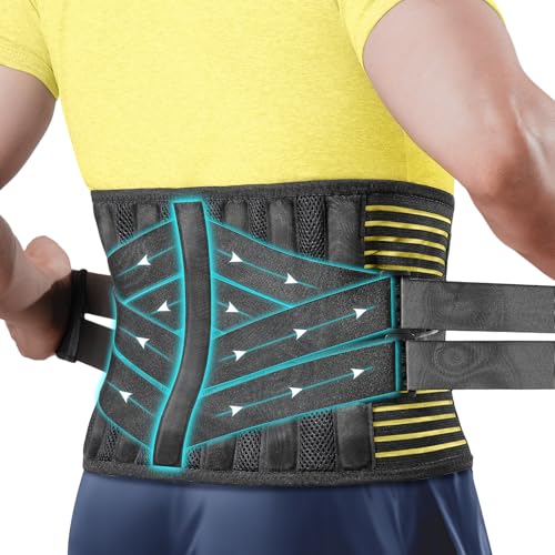 Back Brace for Men Women with 7 Bionic Metal Stays, Strong Lumbar Support Brace for Lower Back Pain Relief, Herniated Disc, Sciatica, Work Back Support Belt for Heavy Lifting Large (39"-45")