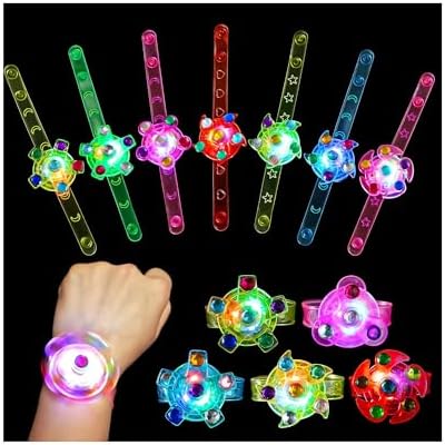 WELLVO 14 Pack LED Light Up Fidget Spinner Bracelets Party Favors For Kids 4-8 8-12, Glow in The Dark Party Supplies, Birthday Gifts, Pinata Goodie Bags Stuffers, Mardi Gras Easter Basket Stuffers