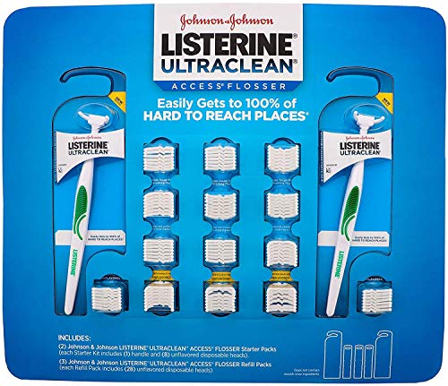 Listerine Ultra-Clean Access Flosser with Two Handles and 100 Disposable Snap Head, Clean Hard to reach Places