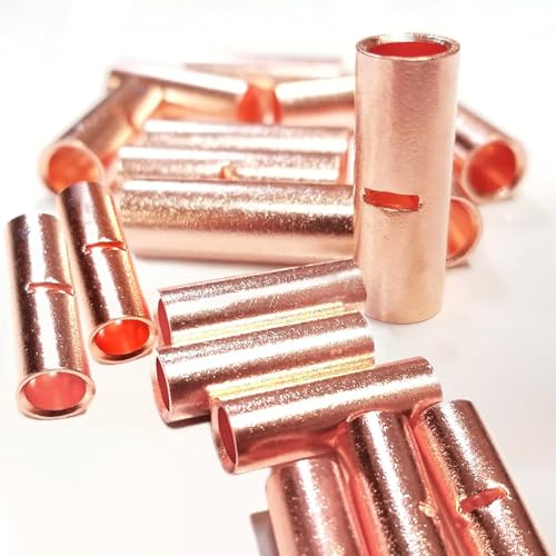 SVAAR 12-10 Gauge Non-Insulated Butt Connectors 100pcs Butt Splice Connectors 12-10 AWG Uninsulated Crimp Wire Connectors 5.5mm² Bare Pure Copper Crimp Butt Terminals