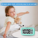 Peakeep Night Light Digital Alarm Clock Battery Operated with Indoor Temperature, Desk Small Clock (Mint)