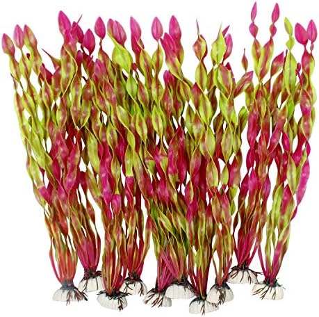 MyLifeUNIT Artificial Seaweed Water Plants for Aquarium, Plastic Fish Tank Plant Decorations 10 PCS (Wine Red)