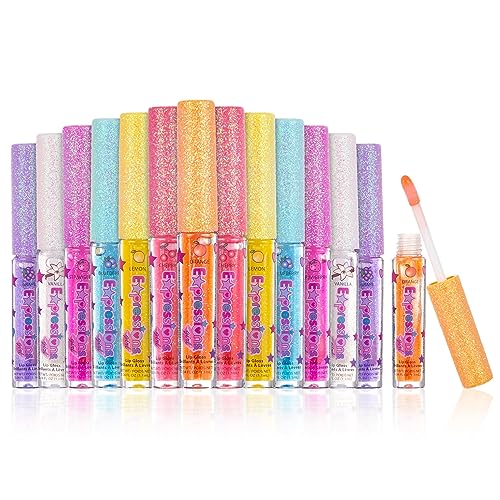 Expressions 14pc Fruity Flavored Lip Gloss Set - Lip Gloss in Assorted Fruity Flavors, Non Toxic Makeup for Kids & Teens