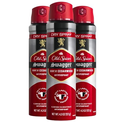 Old Spice Men's Antiperspirant & Deodorant Invisible Dry Spray Stronger Swagger, 24/7 Odor Protection, 4.30oz (Pack of 3)