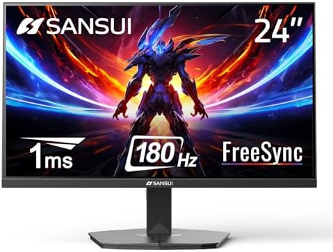 SANSUI 24 Inch Gaming Monitor 180Hz 1Ms FreeSync HDR 110% sRGB FHD 1080P Computer Monitor HDMI DP Ports Eye Care Frameless VESA Mount Cable Management(ES-G24F4L Cable Included)
