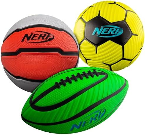 Nerf Mini Foam Sports Ball Set - Foam Football, Soccer Ball + Basketball Set Soft Foam Sports Set for Kids