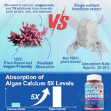 Calcium Supplement Gummy - Bone Strength with Algae Calcium 600mg, Magnesium 300mg, Zinc, D3 & B12 Complex - Plant-Based Calcium Magnesium 2:1 Ratio, Calcium Citrate Alternative, Gut-Friendly, 1Pack