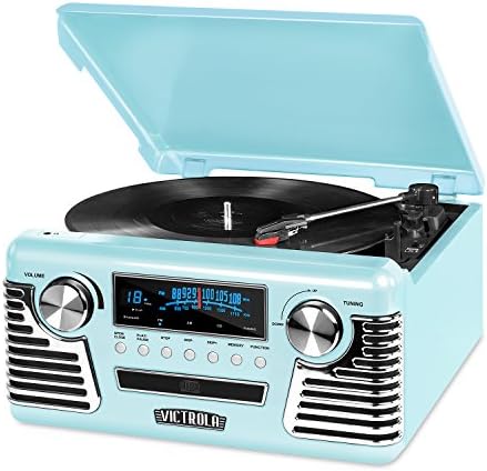 Victrola 50's Retro Bluetooth Record Player & Multimedia Center with Built-in Speakers - 3-Speed Turntable, CD Player, AM/FM Radio | Wireless Music Streaming | Teal