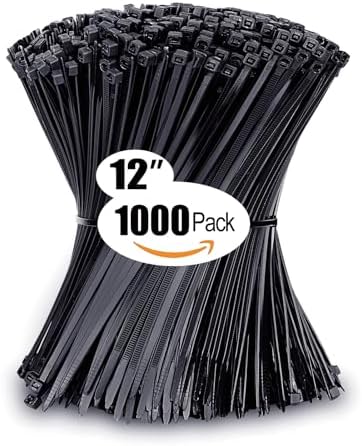 Zip Ties 12 inch with 45 lb Tensile Strength, Black Cable ties, 1000 Pack, ANOSON