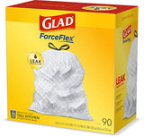 Glad Trash Bags, ForceFlex Tall Kitchen Drawstring Garbage Bags (Package May Vary), White, 13 Gallon, 90 Count