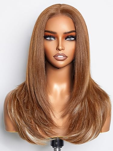 GORGIUS Ombre Brown Wig with Blonde Highlights Glueless Straight Wig Crafted With Style-Archive Technology: Premium Fiber & Remy Human Hair Blended with Natural Pre-Plucked Hairline
