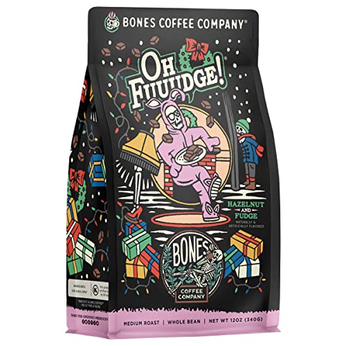Bones Coffee Company Oh Fuudge! Flavored Coffee Beans, Whole Bean Coffee Medium Roast Low Acid, Pumpkin Spice Flavor (12 oz)