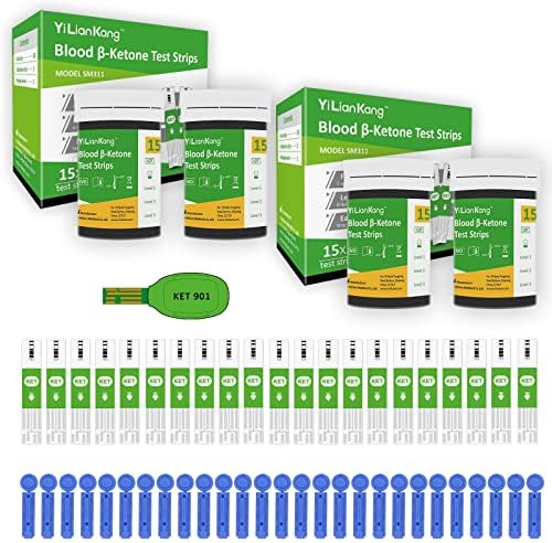 60 Blood Ketone Test Strips & 60 Lancets. Ideal for The Keto Diet and Ketosis Monitoring. (Model SM311 Suitable for YiLianKang PM900B Ketone Meter)