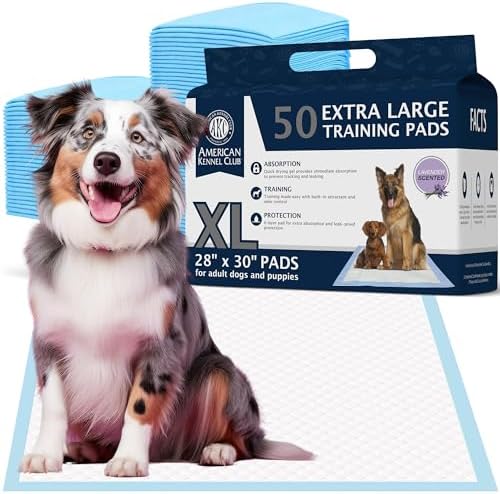 American Kennel Club Scented Puppy Training Pads with Ultra Absorbent Quick Dry Gel – 28 x 30 Pee Pads for Dogs - Lavender Scented - 50 Count