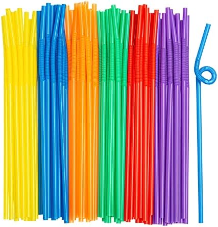 Comfy Package [300 Pack] 10.02" High Long Flexible Straws, Disposable Plastic Drinking Straws - Assorted Colors