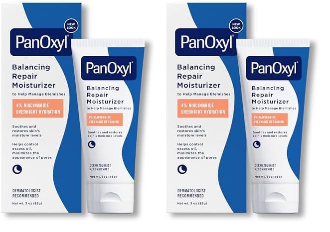 PanOxyl PM Balancing Repair Moisturizer with Niacinamide, Ceramides and Cica, Hydrating Face Moisturizer, Acne Prone Skin and Dry Skin, Non-Comedogenic Night Face Moisturizer, 3 oz (Pack of 2)