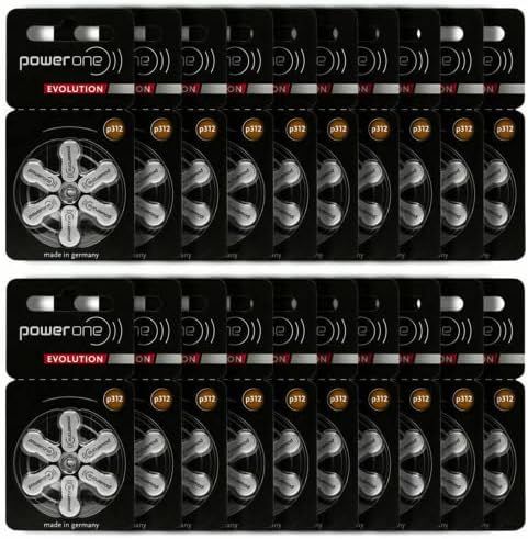 PowerOne Evolution Size 312 Hearing Aid Batteries - 1.45V Zinc Air with Improved Battery Life (120 Batteries)