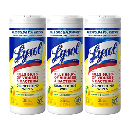 Lysol Disinfecting Wipes, Lemon & Lime Blossom, White 35 Count (Pack of 3)