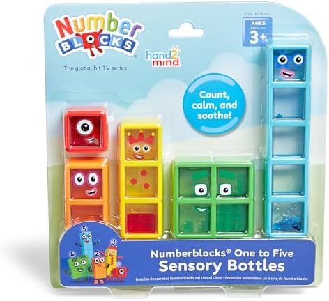 hand2mind Numberblocks One to Five Sensory Bottles, Number Toys, Toddler Counting Toys, Math Fidget Toys for Classroom, Calming Toys for Kids, Calm Down Corner Supplies, Social Emotional Learning