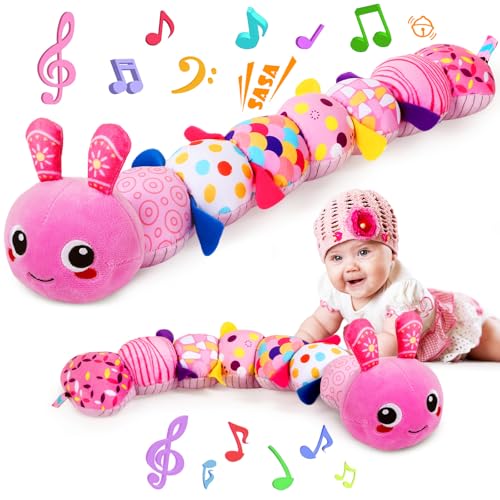 KMUYSL Baby Toys 0-6 6-12 Months, Sensory Music Animal Stuffed Toy for 0 1 2 3 4 5 6+ Months, Plush Toy with Crinkle and Rattles for Infant Newborn, Tummy Time Toys Gifts for 0-3-6-12 Month